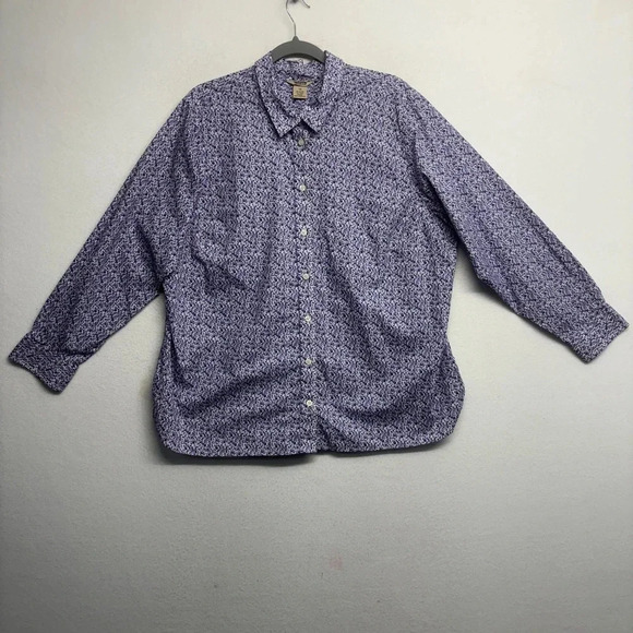 Duluth Trading Button Down Floral Blouse 1X Purple Wrinklefighter - Picture 1 of 6